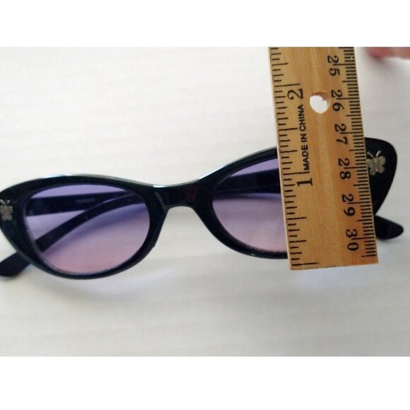 90s Butterfly Sunglasses Cateye Black Frame Violet Gradient Lens Deadstock - Picture 7 of 9